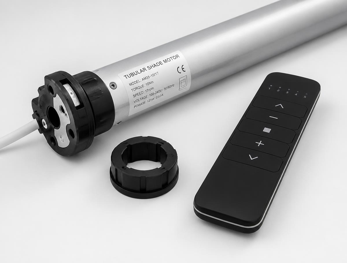 Tubular shade motor and remote control used in Decofactory installations