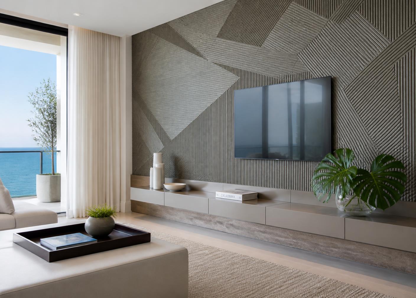Finished designer wallcovering feature wall
